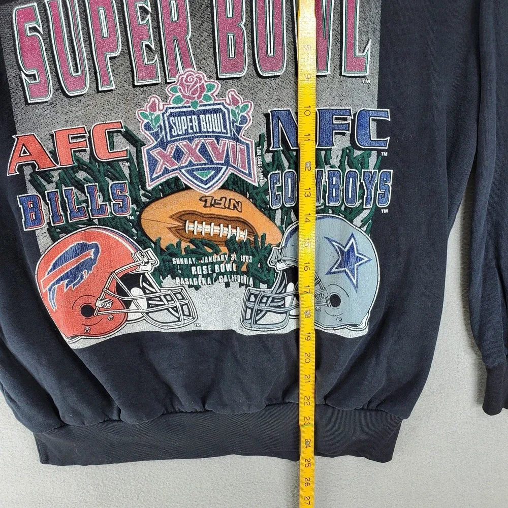 VTG Buffalo Bills Cowboys Super Bowl Crewneck Sz‎ L Distressed Black Lightweight